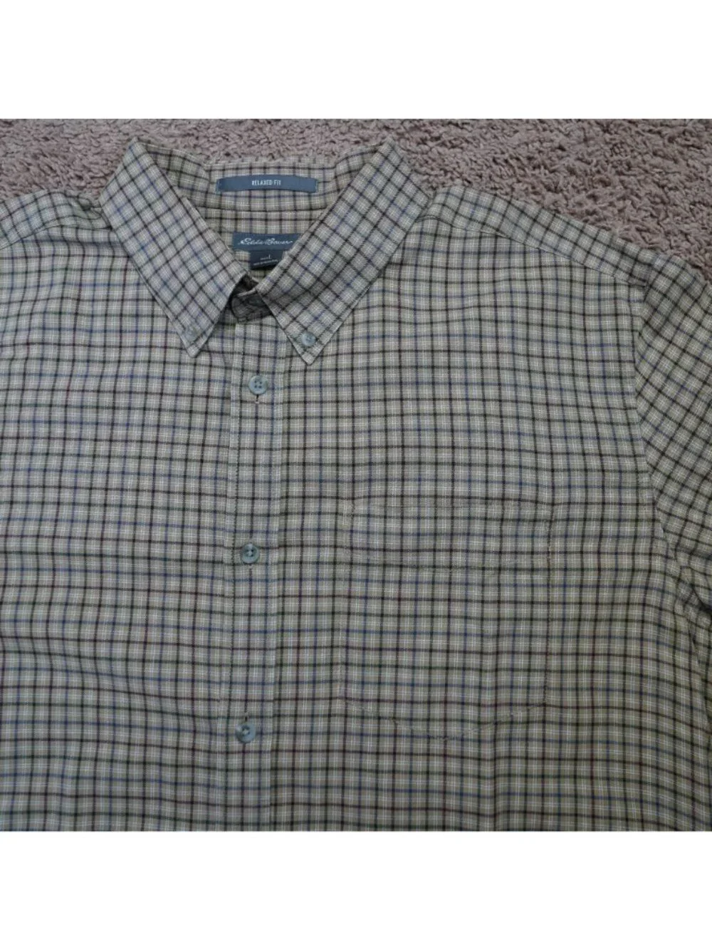 Eddie Bauer Button Up Shirt Mens Large Tan Plaid Relaxed Fit Long Sleeve Cotton - Picture 3 of 9